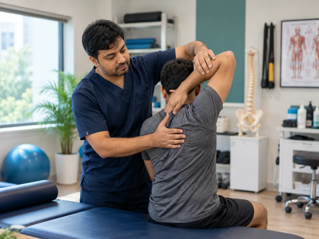 Physiotherapy shoulder mobility session