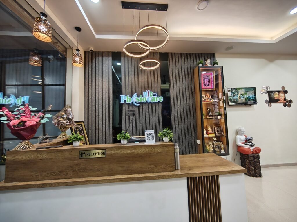 Reception and waiting area at Midas Physiocare, Indore